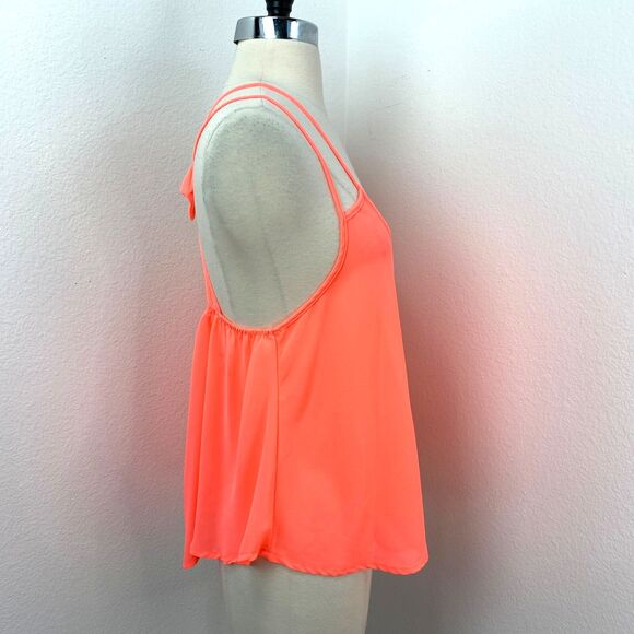 Rue 21 Neon Orange Semi-Sheer Tank Top XL Strapy Bow Whimsy Fairy Boho Layer Y2K - Picture 7 of 8